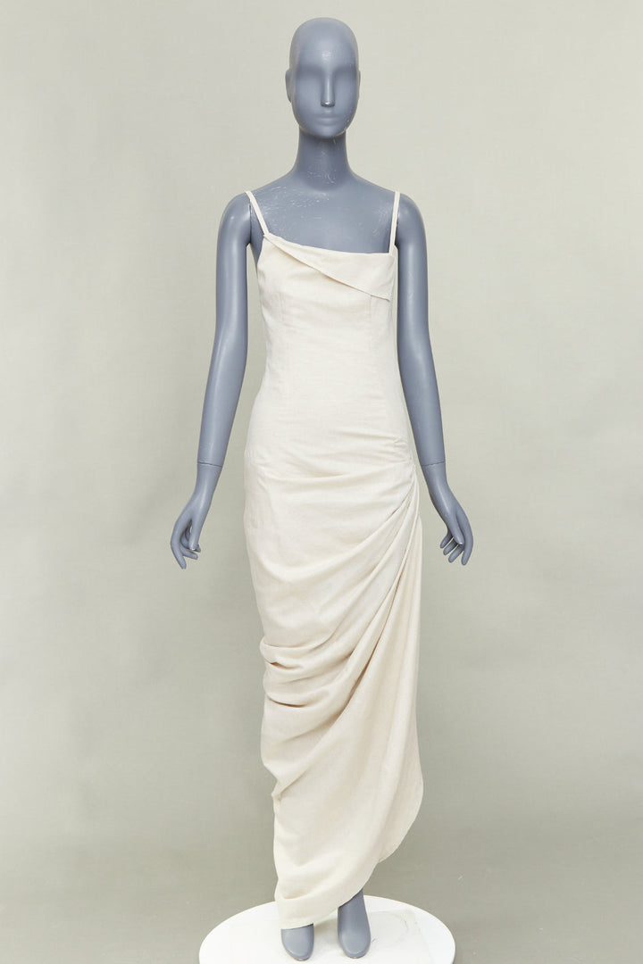 JACQUEMUS 2020 Runway La Robe Saudade cotton linen draped maxi dress FR34 XS