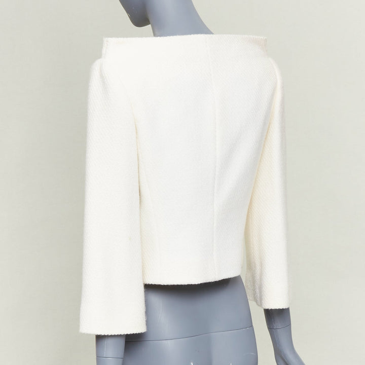 VERONIQUE LEROY 2015 cream textured wool boucle cropped blazer jacket FR36 S