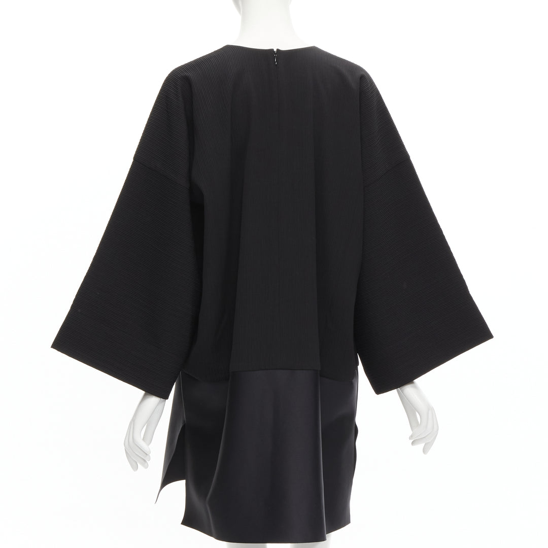 SOLACE LONDON Lulu black structural contrasting pleat satin hem boxy dress UK8 S