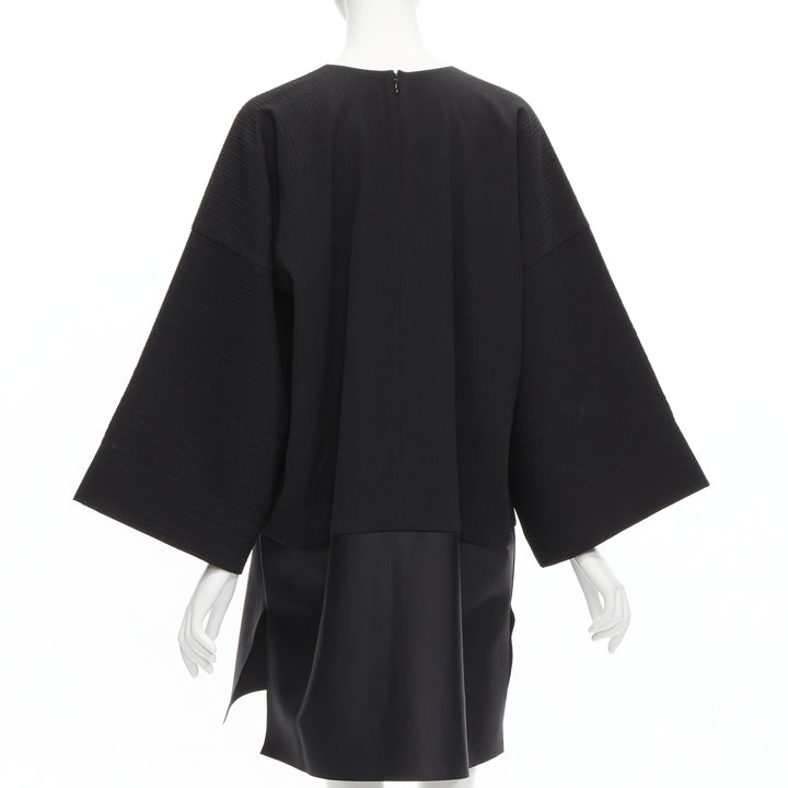 SOLACE LONDON Lulu black structural contrasting pleat satin hem boxy dress UK8 S