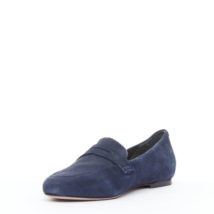 PORTE PAIRE navy suede leather classic minimal loafer flats EU36