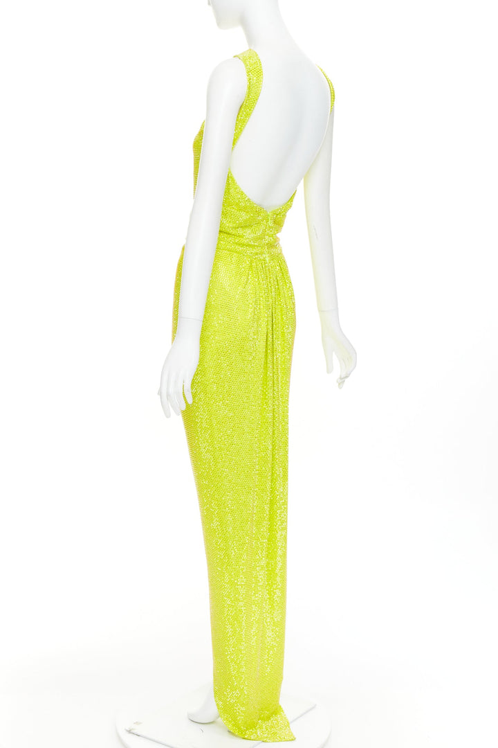 rare ALEXANDRE VAUTHIER COUTURE AW2023 strass crystal neon yellow cut out gown