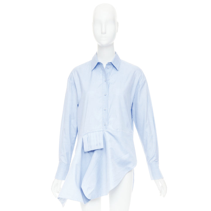 VVB VICTORIA BECKHAM light blue cotton asymmetric pleated hem dress shirt UK6 XS