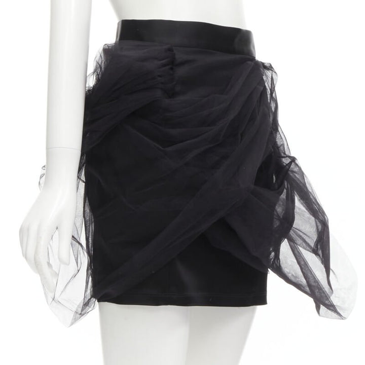 Y PROJECT black tulle asymmetric wrap satin pencil high waisted mini skirt XS