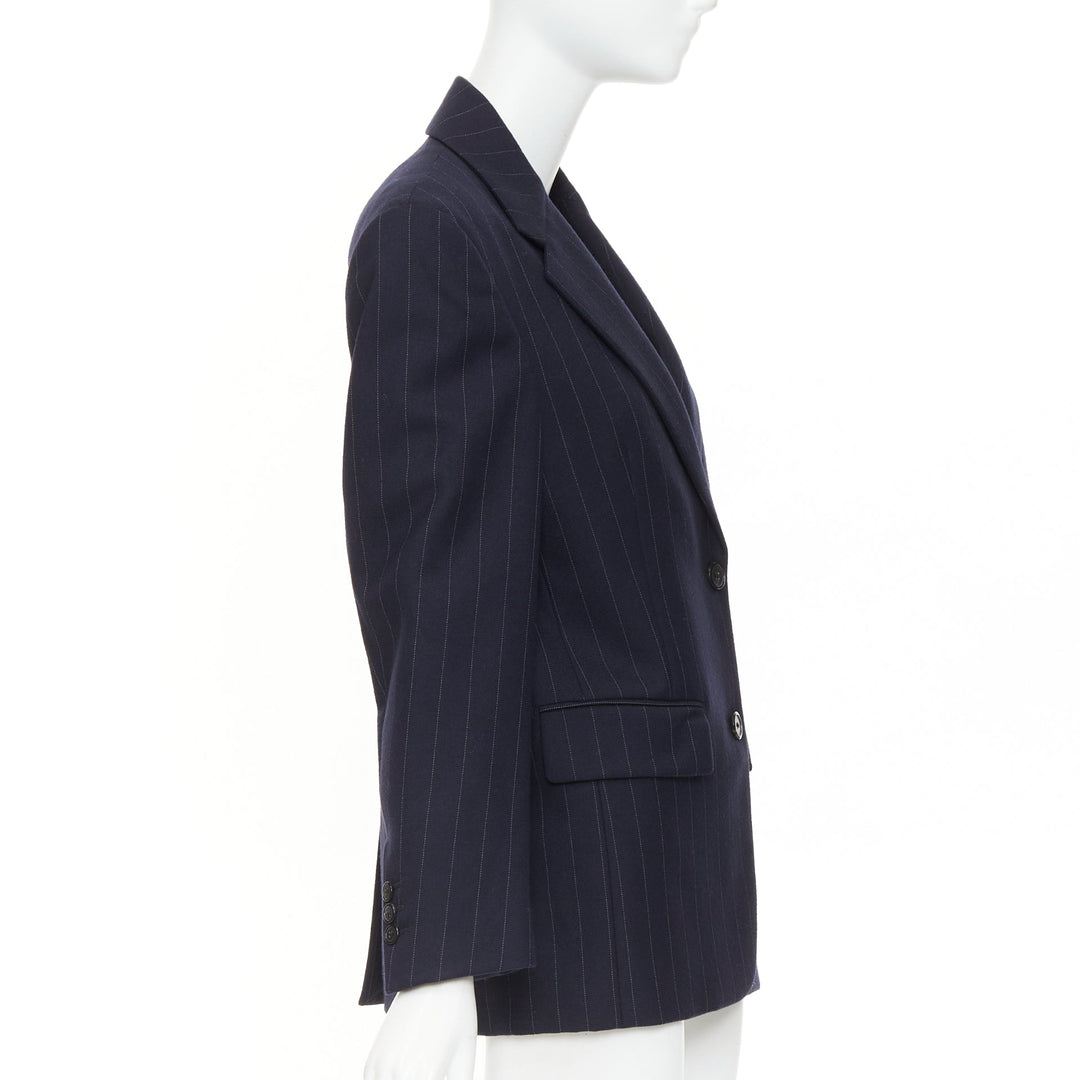 PRADA 2021 navy pinstripe virgin wool single-breasted boxy blazer jacket IT38 XS