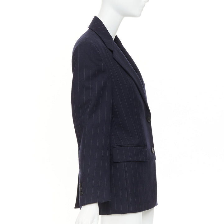 PRADA 2021 navy pinstripe virgin wool single-breasted boxy blazer jacket IT38 XS