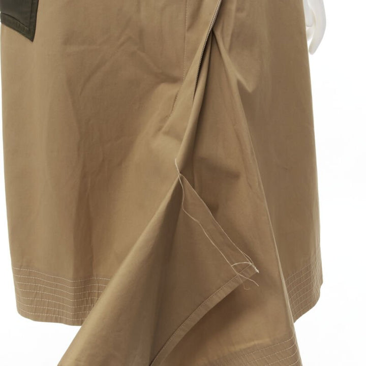 SACAI 2019 khaki brown semi detached hem padded nylon pocket belted skirt JP2 M