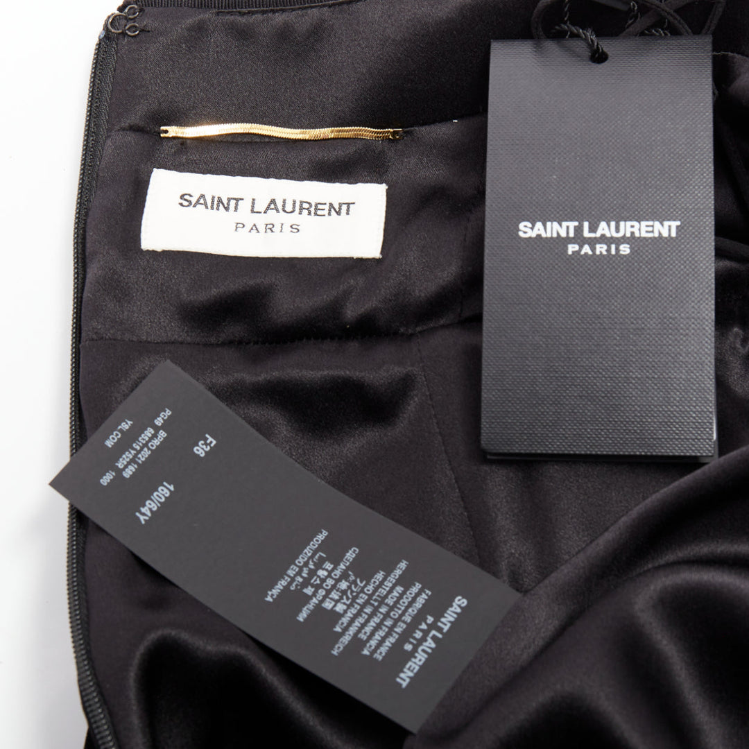 SAINT LAURENT 2022 Runway black velvet crystal cut out romper playsuit FR36 S