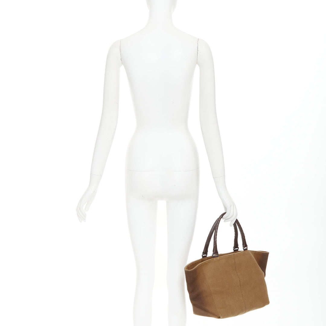 BOTTEGA VENETA gradient ombre brown canvas Intrecciato woven leather handle bag