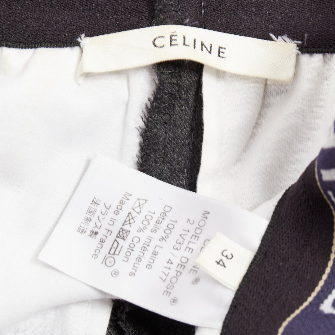 CELINE Phoebe Philo grey wool logo waistband wide leg trousers FR34 XS