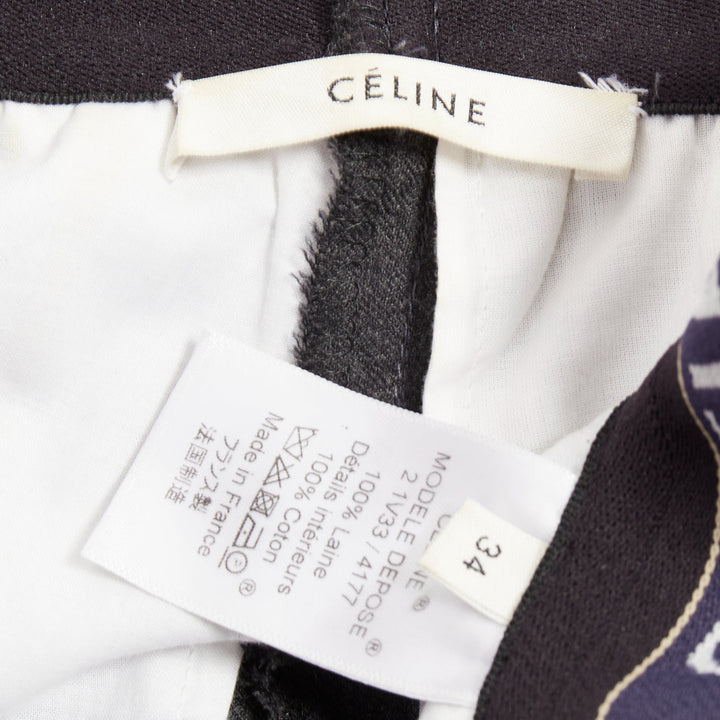 CELINE Phoebe Philo grey wool logo waistband wide leg trousers FR34 XS