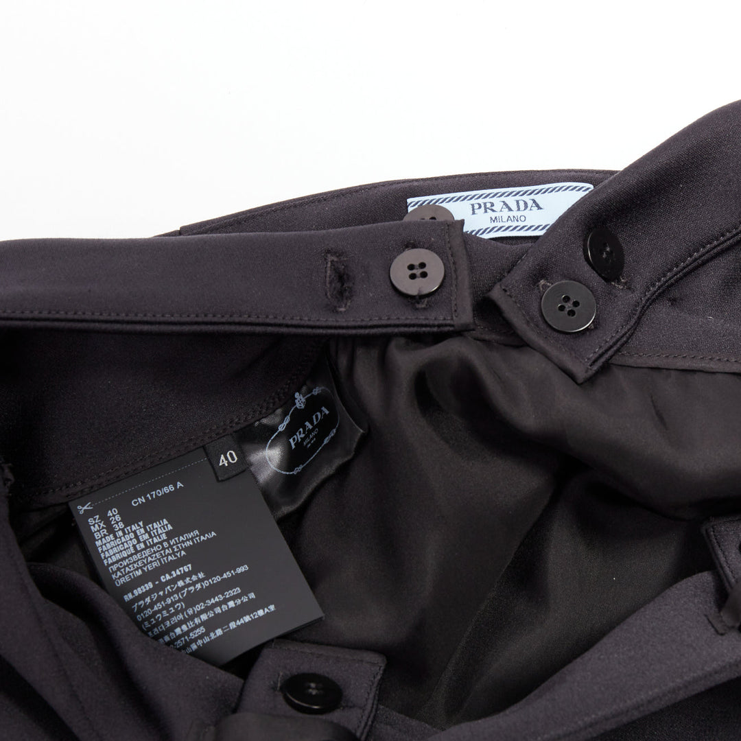 PRADA 2023 black virgin wool blend logo bow back suspender mini skirt IT40 S