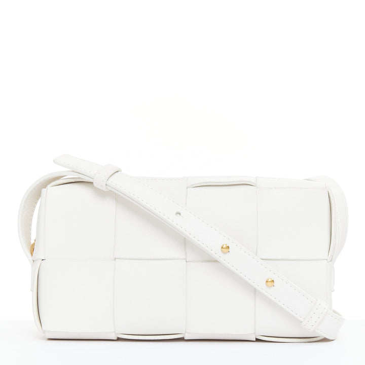 BOTTEGA VENETA Mini Cassette white lambskin Maxi Intrecciato crossbody bag