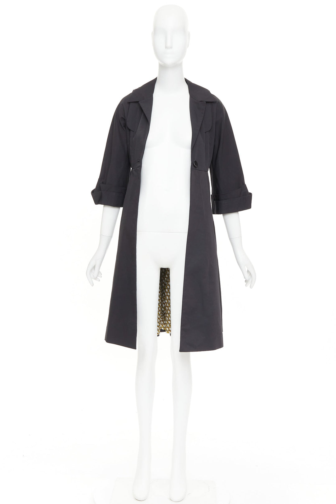 GUCCI 2007 black textured nylon plastic logo buttons long coat IT36 XXS