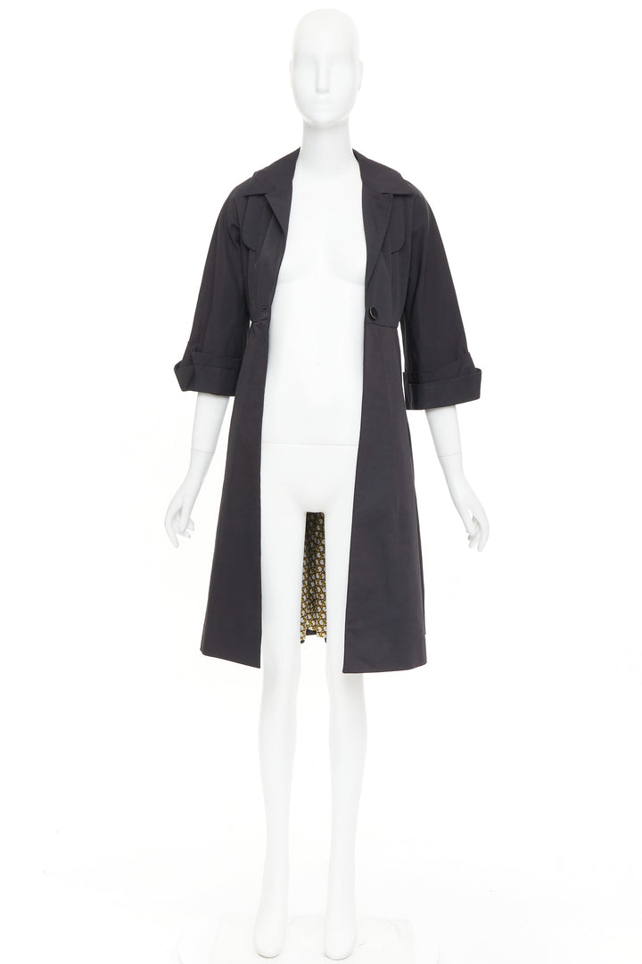 GUCCI 2007 black textured nylon plastic logo buttons long coat IT36 XXS