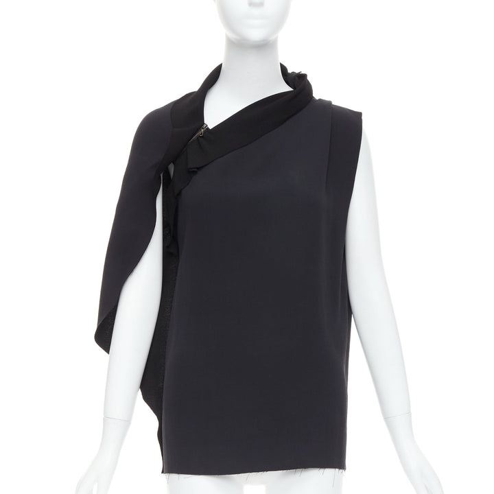 LANVIN 2010 black viscose blend asymmetric zip drape top FR36 S