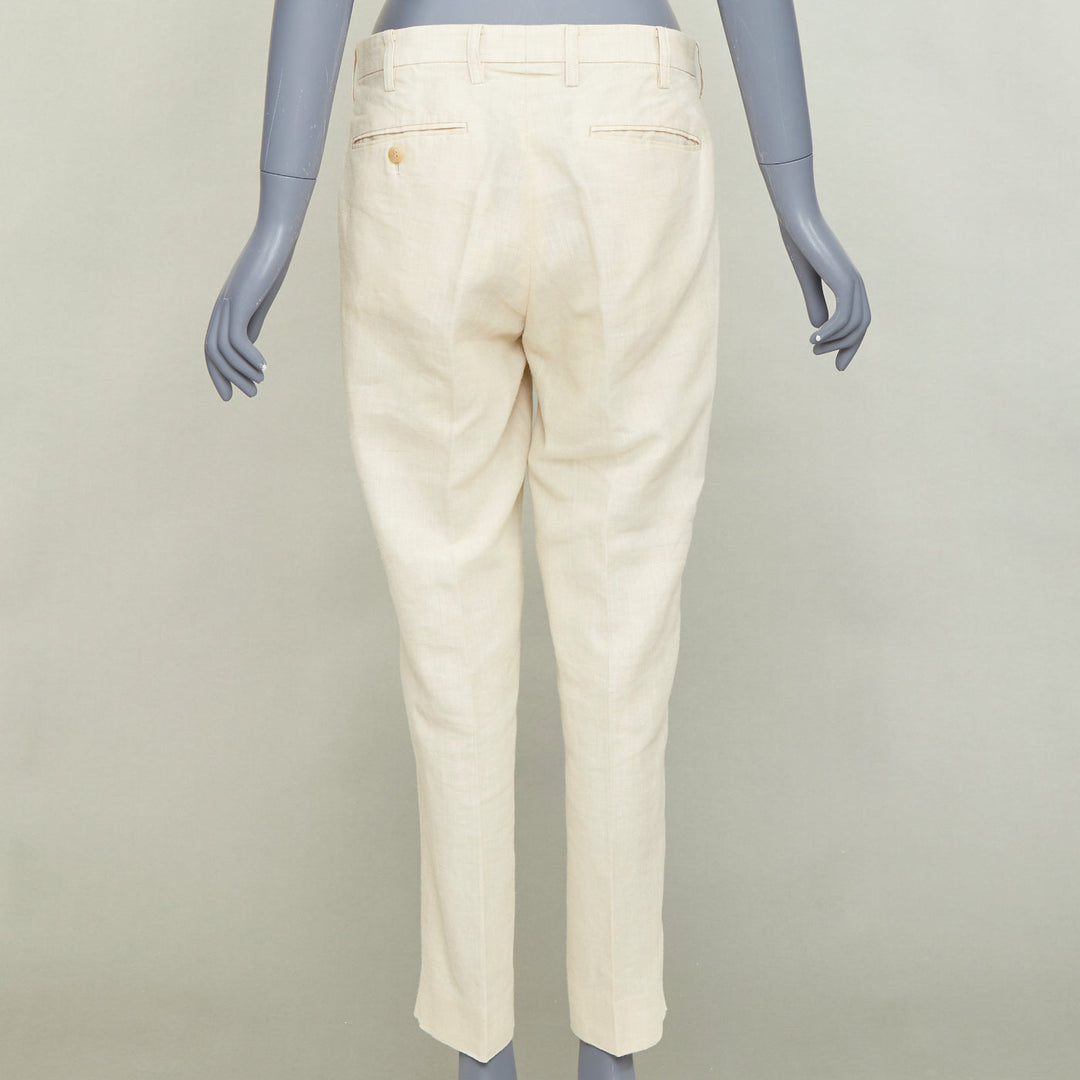 ISSEY MIYAKE MEN ivory  ramie hemp blend front crease tapered cropped pant JP1 S