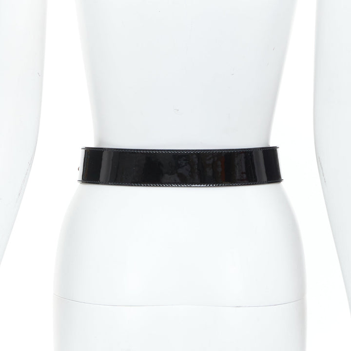 GUCCI 2010 Runway black patent leather double buckle wide waist belt 70cm