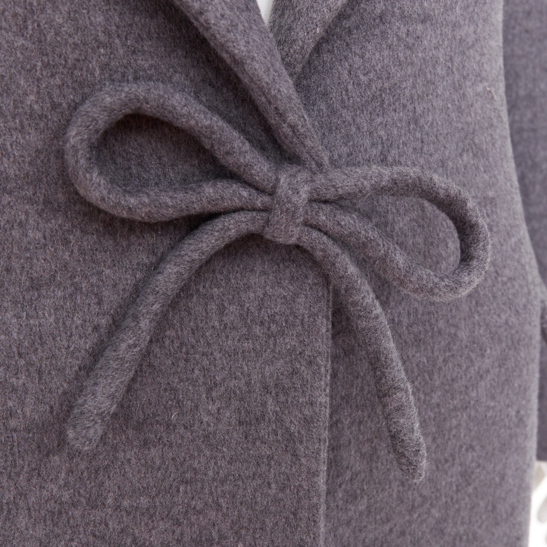 VALENTINO grey wool flannel bow tie front panelled long tailored coat IT38 XS