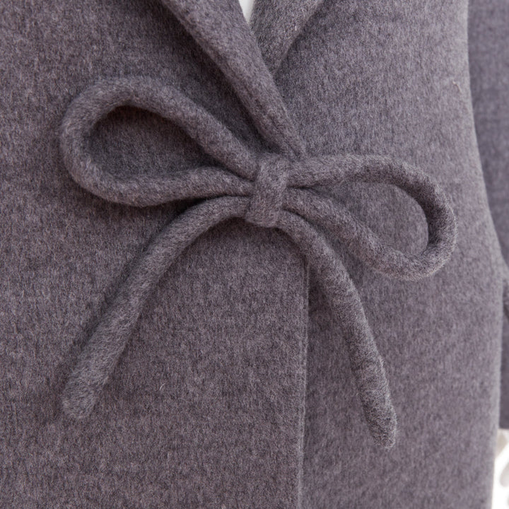 VALENTINO grey wool flannel bow tie front panelled long tailored coat IT38 XS