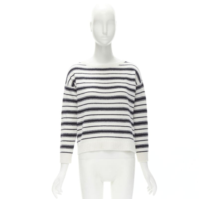 CHRISTIAN DIOR 100% cashmere nautical striped CD Bee embroidery sweater FR36 S