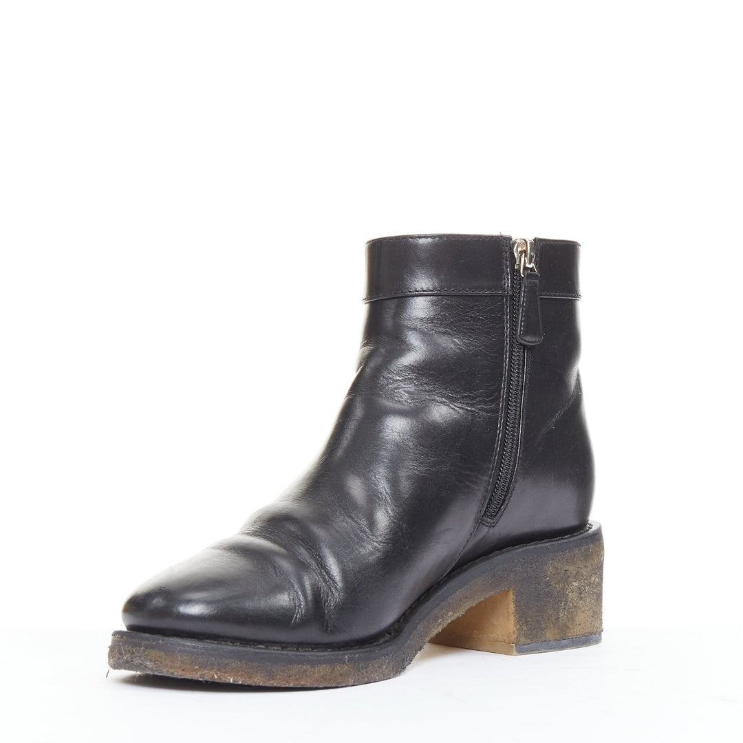 CHANEL Turnlock CC black leather silver logo crepe rubber sole ankle boots EU37