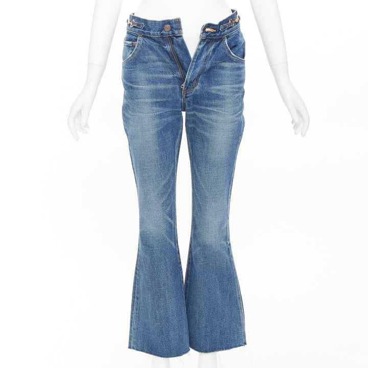 CELINE W_FL_015 N553 930F 07UW washed gold horsebit logo buckles flare jeans 26"