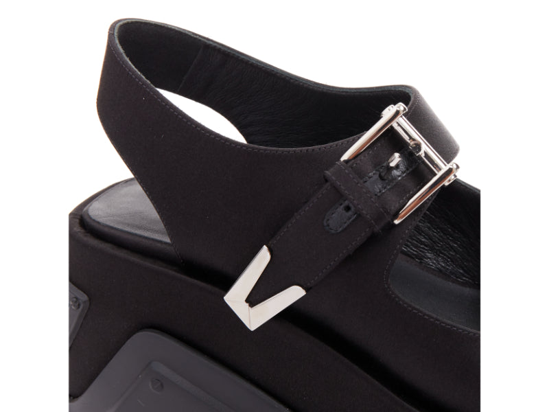 new VERSACE Anthem 120 Black satin silver Medusa buckle platform sandals EU38