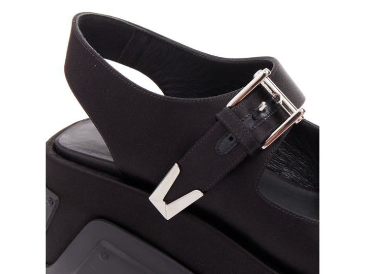 new VERSACE Anthem 120 Black satin silver Medusa buckle platform sandals EU38