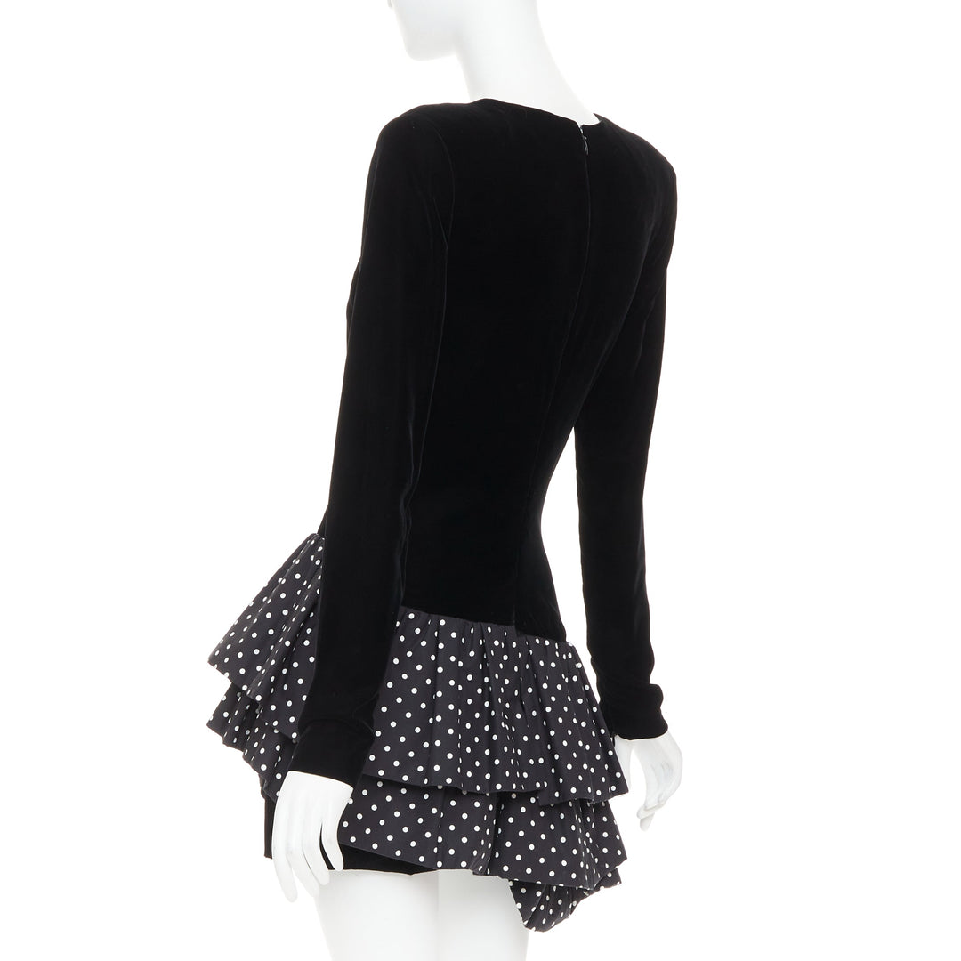 ALEXANDRE VAUTHIER COUTURE Runway black velvet polka dot mini dress