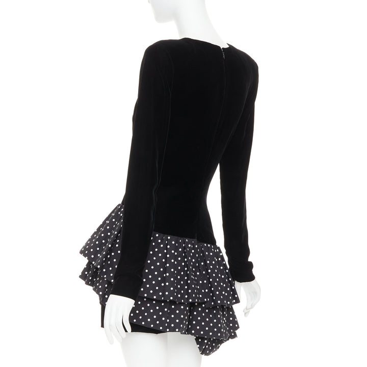 ALEXANDRE VAUTHIER COUTURE Runway black velvet polka dot mini dress