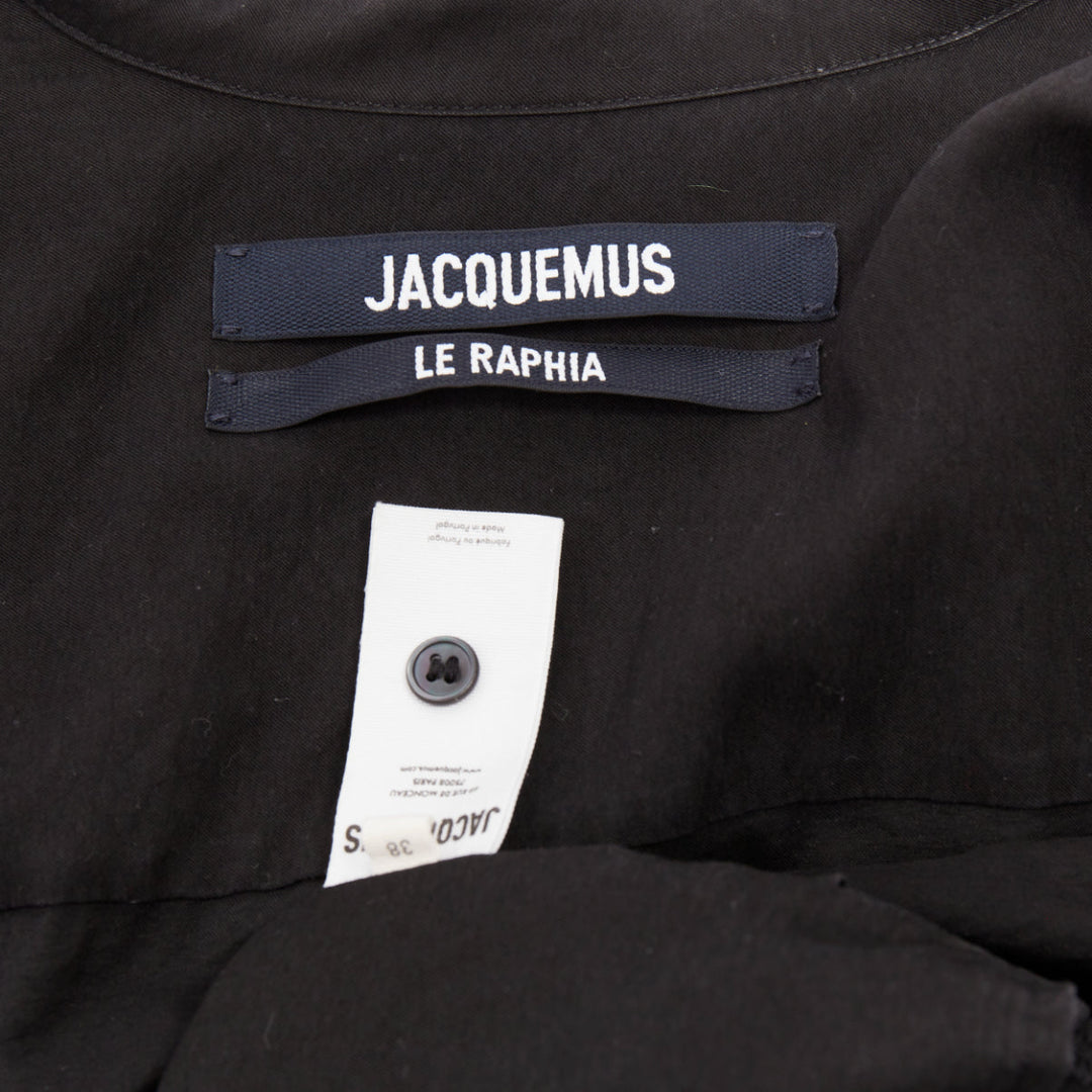JACQUEMUS Le Splash La Robe Bahia black plunge asymmetric drape dress FR38 M