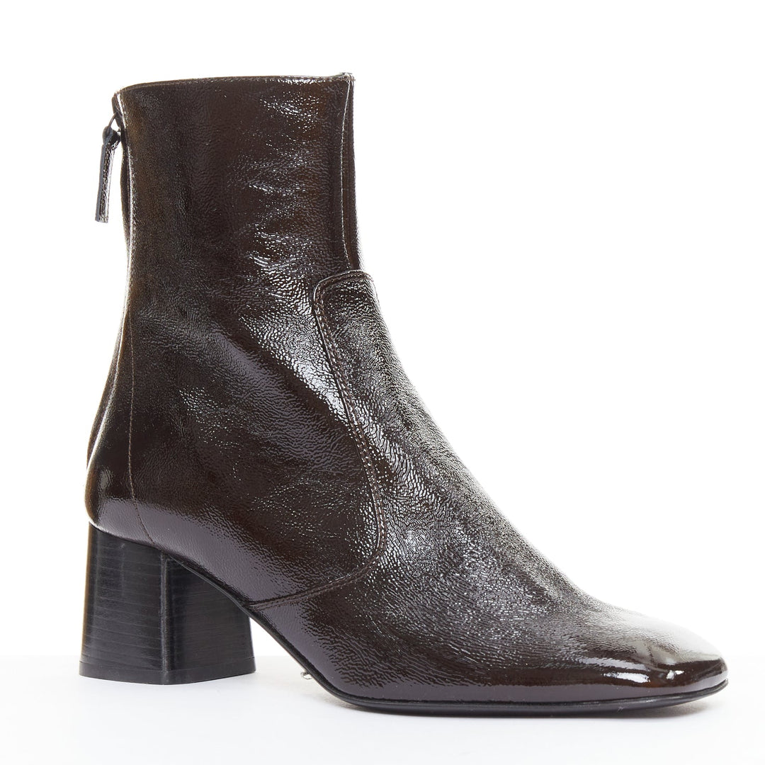 SANDRO chocolate cracked cow leather square toe block heel ankle boots EU38
