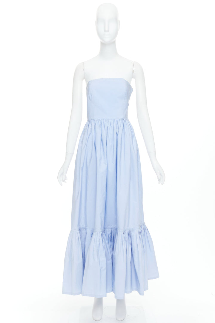 SALVATORE FERRAGAMO Runway light blue strapless bodice long dress IT38 XS