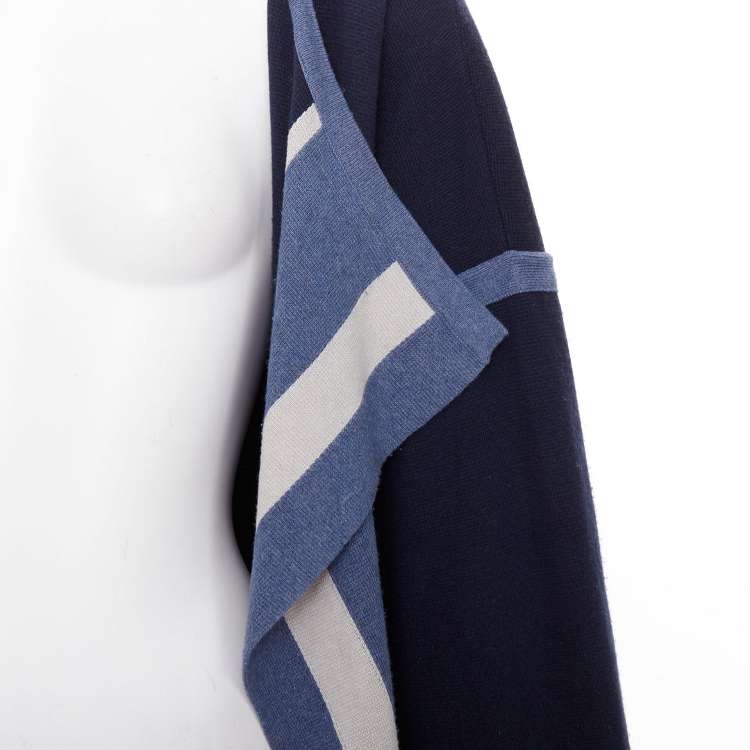 CHLOE navy ocean blue cotton silk cashmere striped cardigan coat XS