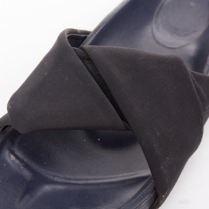 OLD CELINE 2014 Phoebe Philo Twist Boxy black grosgrain navy leather slides EU41