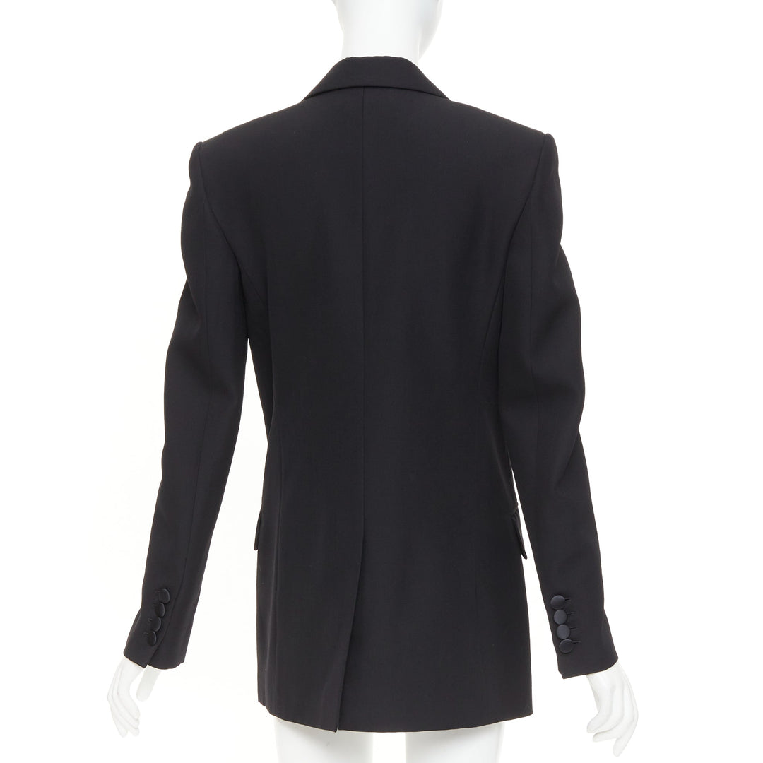 STELLA MCCARTNEY 2023 black wool satin double breasted tuxedo blazer IT38 XS