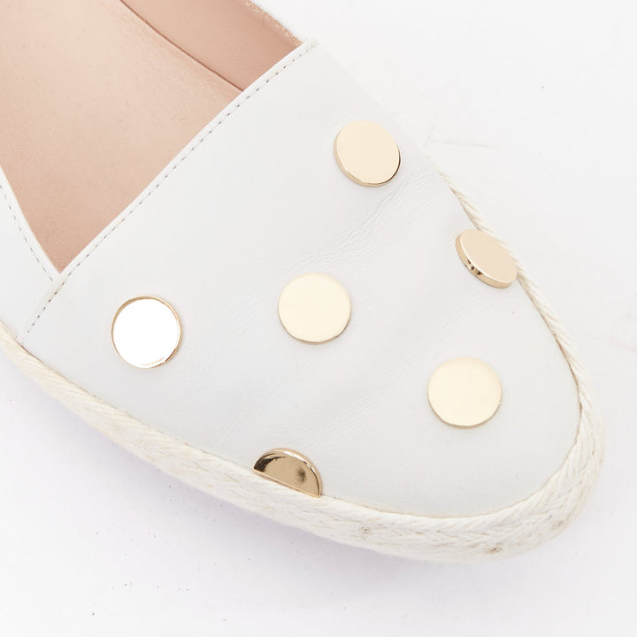 TOD'S white gold mirror polka dot leather espadrille loafers EU36