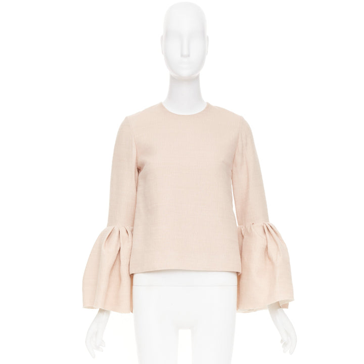 ROKSANDA Truffaut pale pink wool blend statement flared bell sleeve top UK6 XS