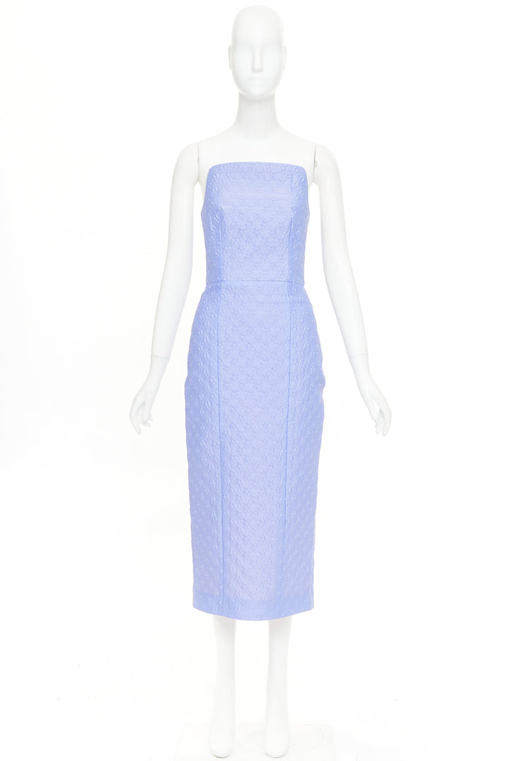 EMILIA WICKSTEAD lavender purple cloque boned square neck strapless dress UK6 XS