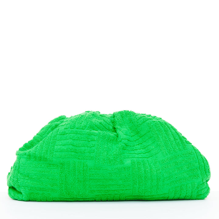 BOTTEGA VENETA 2021 The Pouch green Intrecciato terrycloth frame clutch bag