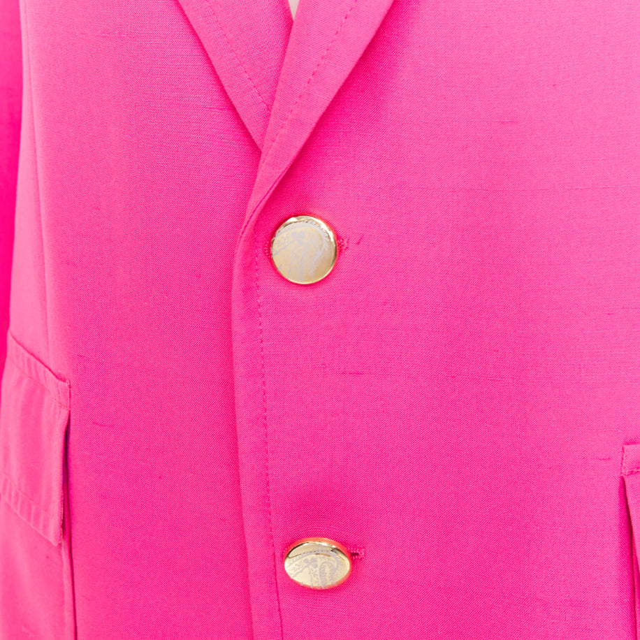 ETRO 100% silk magenta pink  pocket flap single breasted blazer IT54 2XL