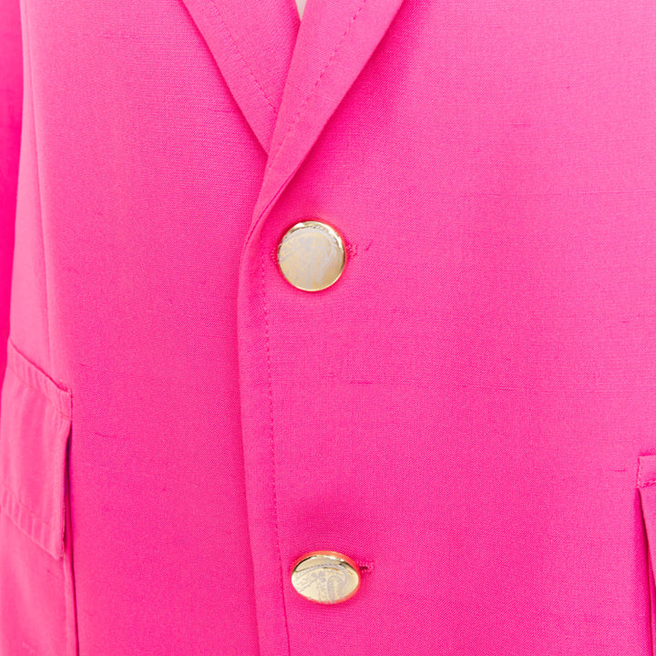 ETRO 100% silk magenta pink  pocket flap single breasted blazer IT54 2XL