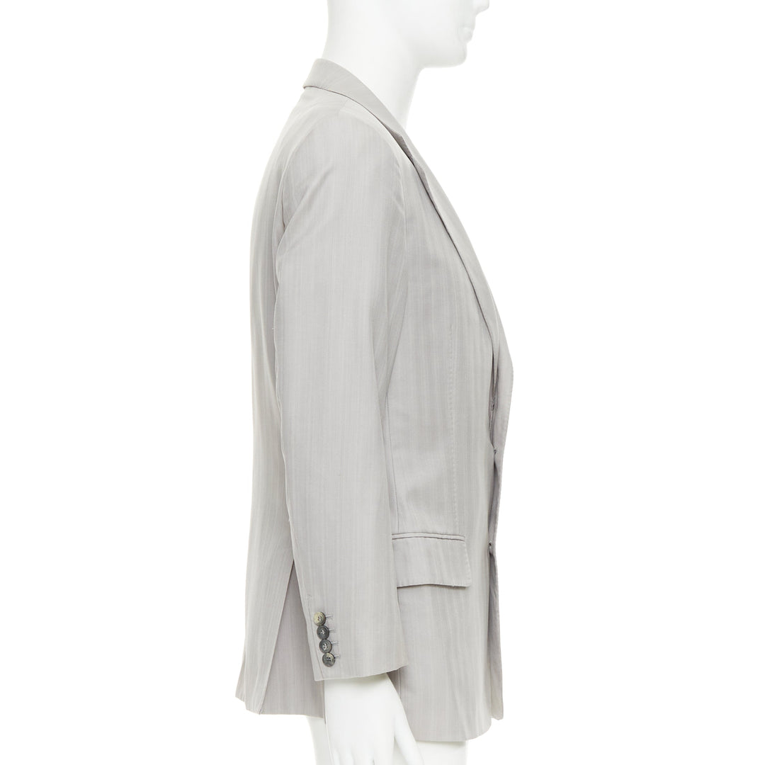 GUCCI light grey herringbone handstitched details single breast blazer IT52 XL
