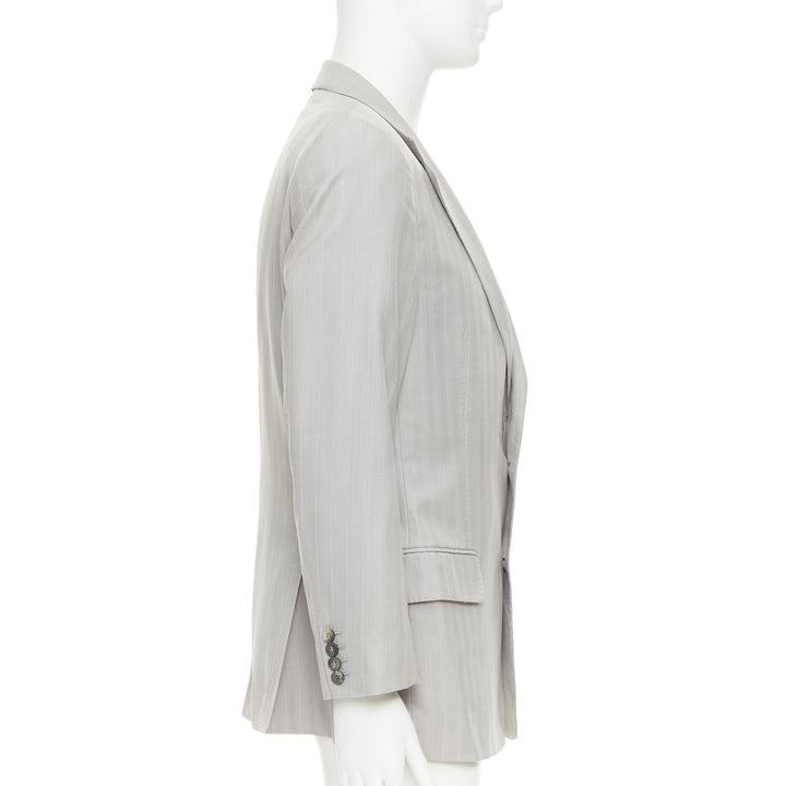 GUCCI light grey herringbone handstitched details single breast blazer IT52 XL