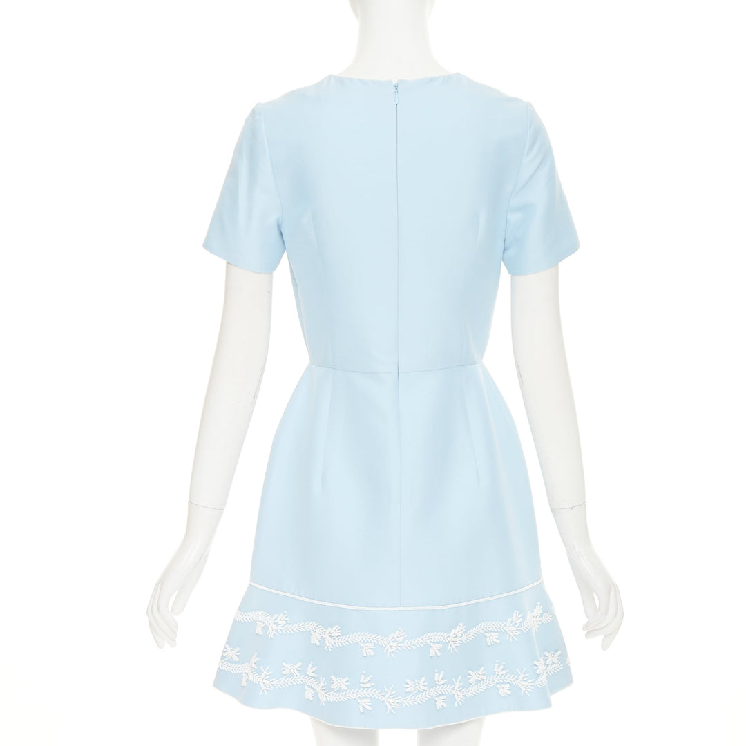 CHRISTIAN DIOR Beaded Hem light blue cotton silk fit flare dress FR38 M