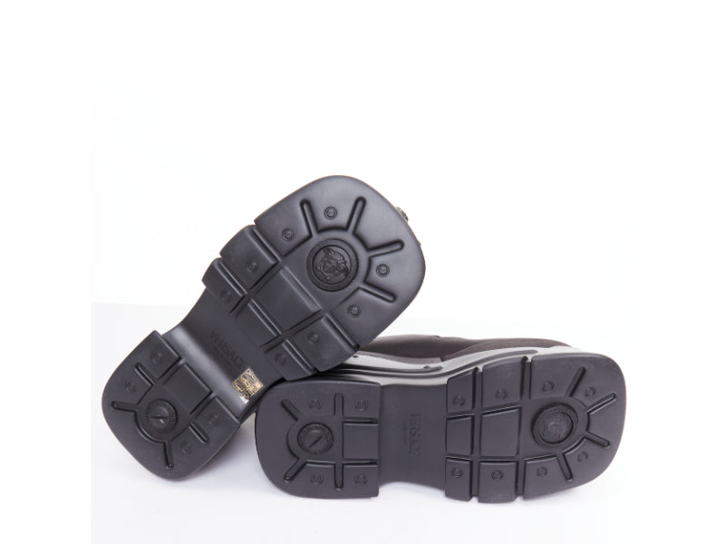new VERSACE Anthem 120 Black satin silver Medusa buckle platform sandals EU38