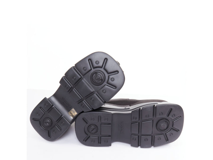 new VERSACE Anthem 120 Black satin silver Medusa buckle platform sandals EU38