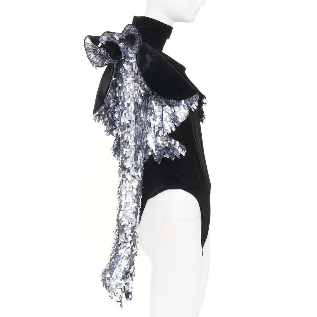 ALEXANDRE VAUTHIER COUTURE AW2022 Runway velvet sequin gloves body top FR38 M