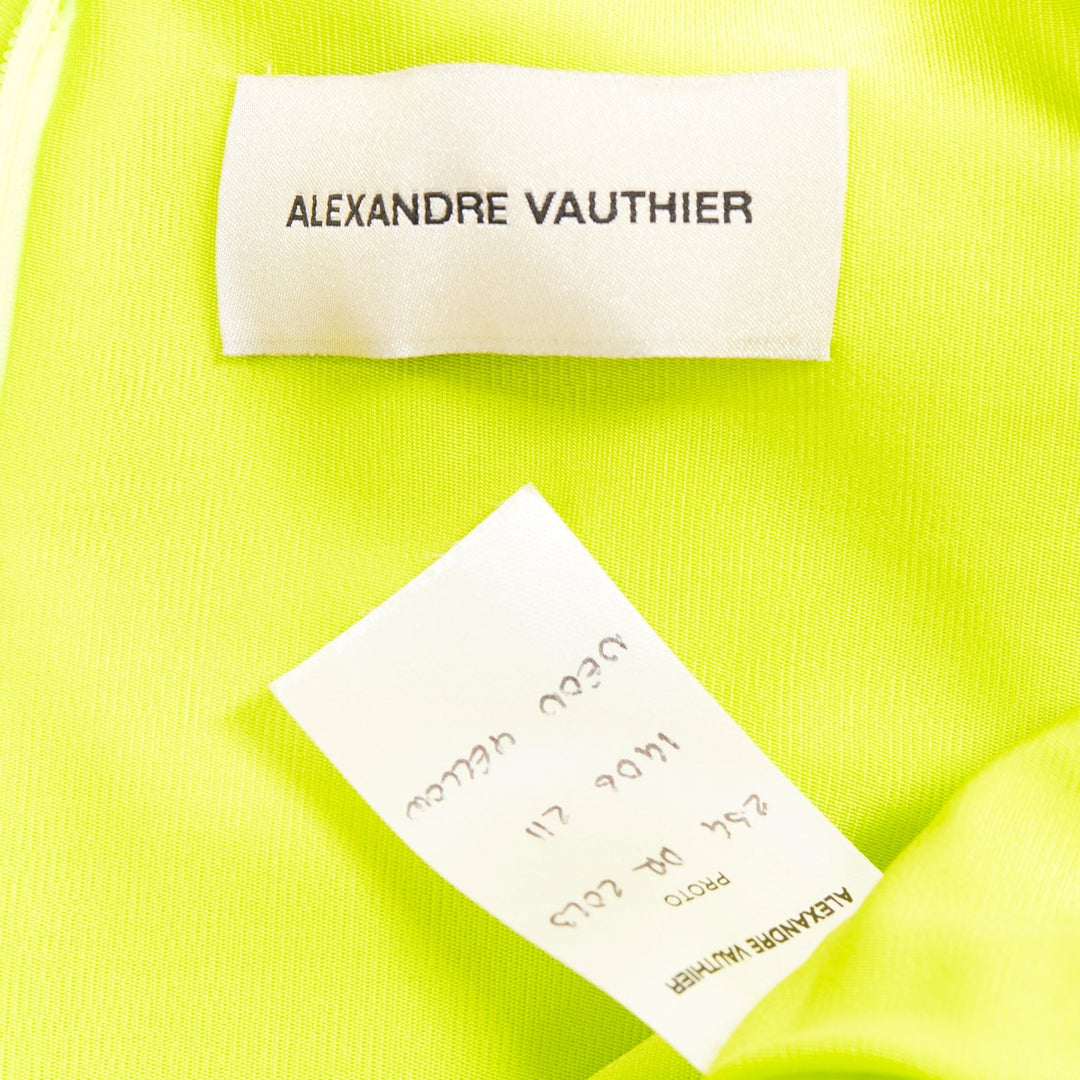 ALEXANDRE VAUTHIER neon yellow viscose Power shoulder plunge drape dress